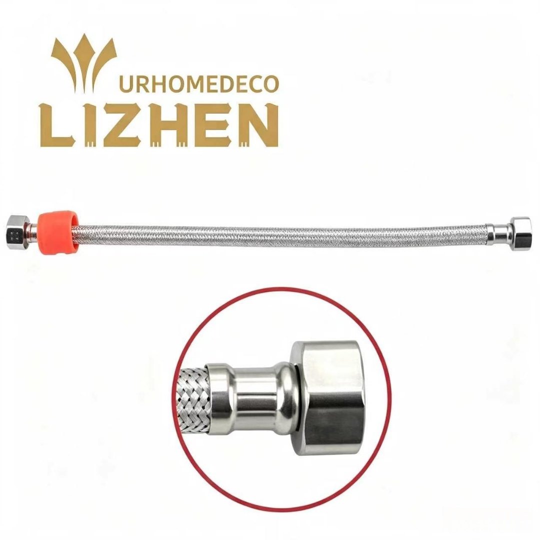 LZ-A21 Stainless Steel Double-End Braided Hose – F1/2" × F1/2", Steel Cap + Brass Core, 30–200cm