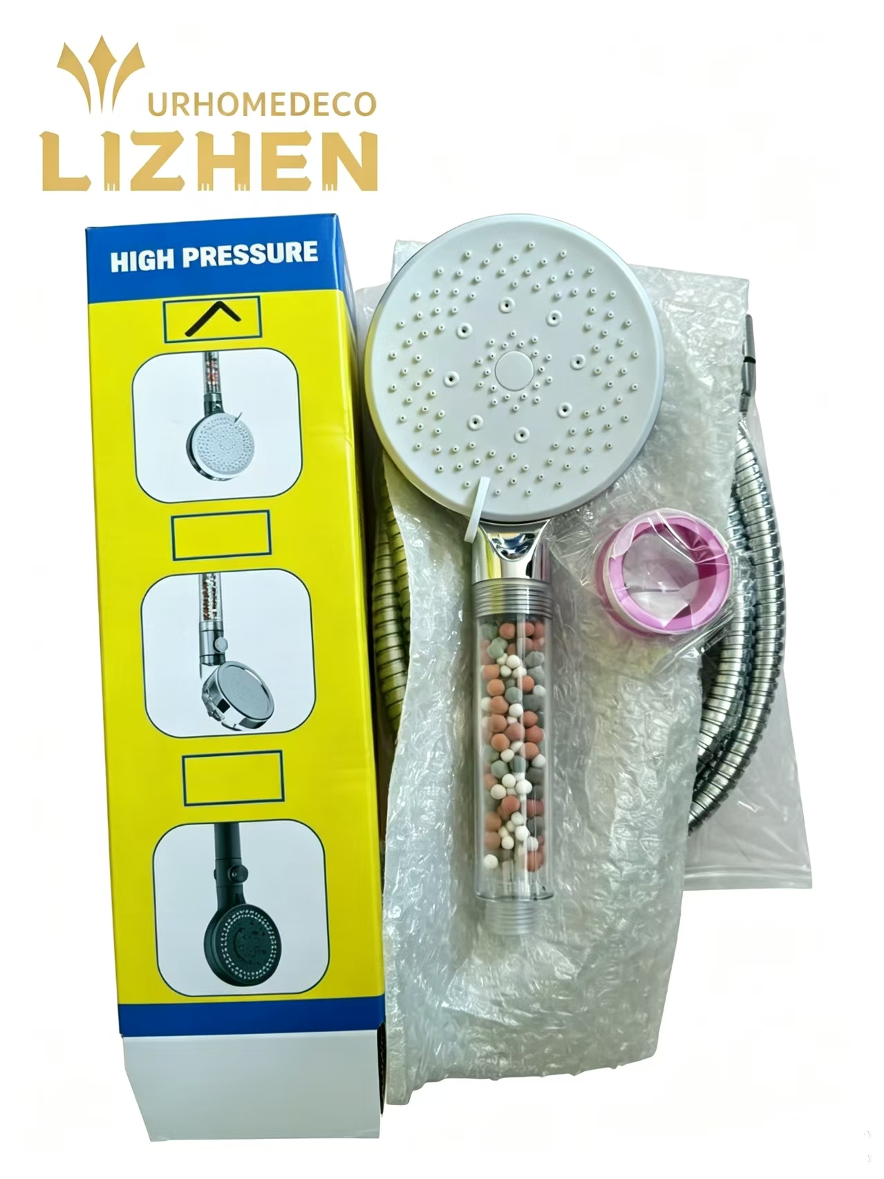 LZ-SD-ABS 014 B BOM 5 Function Shower Head with Stone Filter 1.5M SS Hose